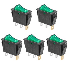 QTEATAK 5Pcs AC 250V/15A, 125V/20A Green Light Illuminated LED On/Off SPST 3 Pin 2 Position Mini Boat Rocker Toggle Switch Snap for Car Boat