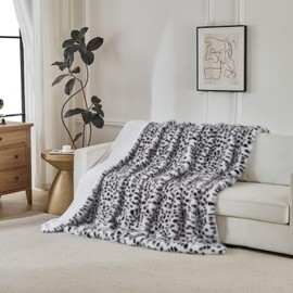 Luxury Fluffy Faux Fur Throw Blanket,Thick Fluffy Fuzzy Cozy Blanket,Plush Blankets for Couch, Sofa, Chair, Bed-Snow Leopard,50x60