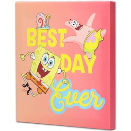 Open Road Brands Nickelodeon Spongebob Squarepants Best Day Ever Gallery Wrapped Canvas Wall Decor - Fun SpongeBob Wall Art For Home