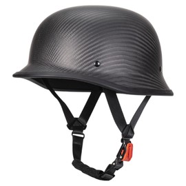 kaESE Vintage Motorcycle Half Helmet, Carbon Fiber Open Face Retro Helmets, German Style Half Shell Dot Helmet (Matte Black, XXL)