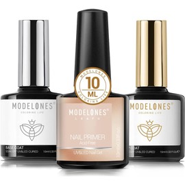 Modelones Base Coat Top Coat and Nail Primer Set, 3 x 10 ml UV LED Gel Nail Polish, No Wipe Base Coat and Top Coat Nails Gel Polish Nail Design Manicure Set