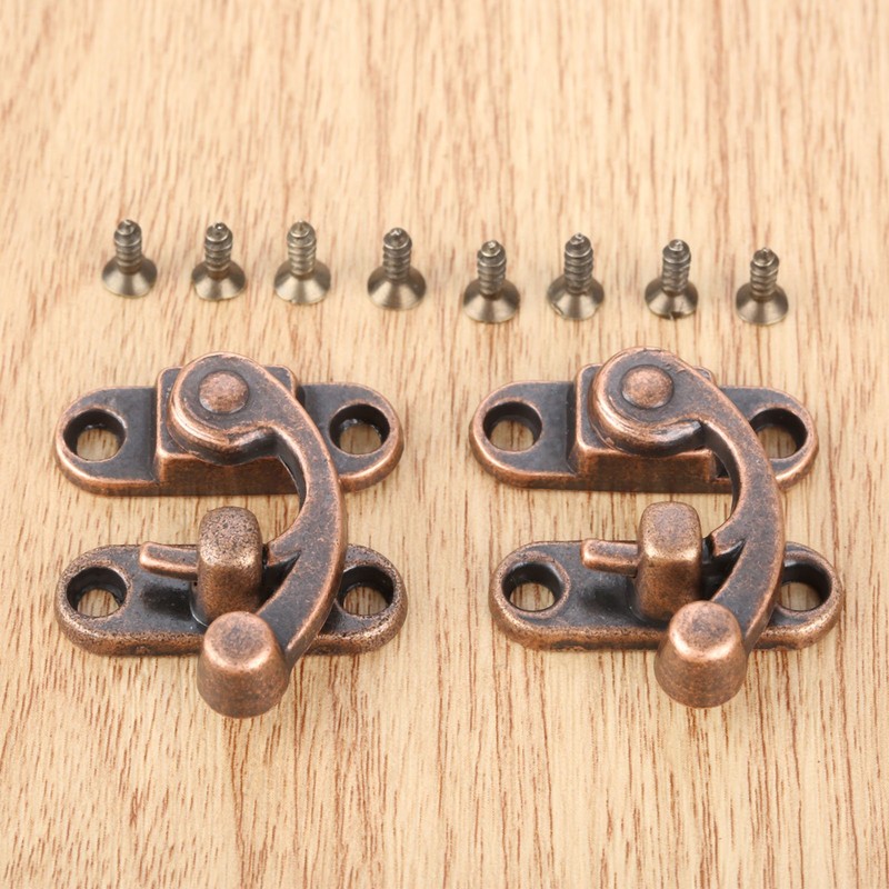 2Pcs Gift Box Fixed Hook Lock Buckle Drawers Hasp Antique