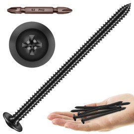 Mywish 75Pcs #10 × 3-1/2" Phillips Truss Head Wood Screws, Black Wood Screws 3 1/2 Inch, Quick Metal Self Tapping, Zinc Plated Steel, Truss Head Screws