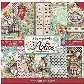 STAMPERIA SBBL52 Papierblock 10 Blätter doppelseitig Alice, Mehrfarbig, 30.5 x 30.5 (12" x 12")