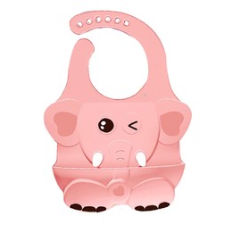 Babero para Bebé, Babero para Niños con Contenedor de Migajas, Babero en Silicona Ajustable Libre de BPA (Rosa)