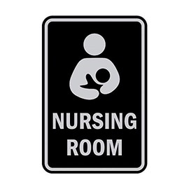 Signs ByLITA Portrait Round Nursing Room Sign with Adhesive Tape, Mounts On Any Surface, Weather Resistant, Indoor/Outdoor Use (Black/Silver) - Large