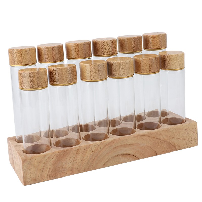 Coffee Bean Storage Tube Glass Coffee Bean Cellar with Wooden