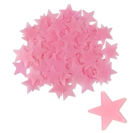 Niuhong Fluorescent Wall Stickers, 100 Pieces, Luminous Stars, Glow Dark, 3D Star Stickers, Decoration, Star Wall Sticker, Room Bedroom Ceiling Decals, Switch Sticker (Pink)