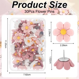 AstraGlam Flower Thumbtacks, 30 Pieces Push Pins for Cork Boards, 0.9 Inch Cute Thumbtacks for Bulletin Boards, Cork Boards, Cardboard, Poster Hanging, Wall Decoration (Pink+White)