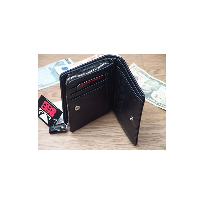 Bad Boy Bi-fold Wallet with L-Shaped Zipper Coin Case, Black