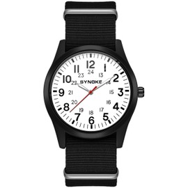 findtime Watch Men's Watch Military Watches for Men Analogue Quartz Men's Watch Nylon Strap Field Military Watch Men Outdoor Wristwatches, black and white, Strap.