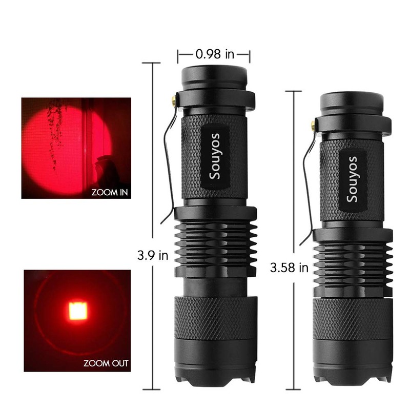 3 Pack Red Light Flashlight,3 Modes Red Led Flashlight,Zoomable Long