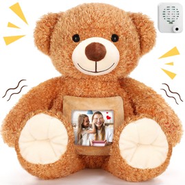 Liliful Bear Stuffed Animal Recorder Bear with Voice Recorder 12 Inch Remembrance Bear Plush Toy with Photo Frame Brown Bear Toy for Voice Recording Baby Shower Birthday Wedding Gifts(Light Brown)