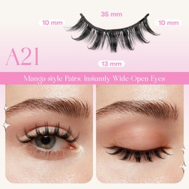 Self Adhesive Eyelashes Natural Look Spiky Manga Press On Lashes No Glue Need Eyelashes 5 Pairs Reusable Anime Self-adhesive False Lashes (A21)
