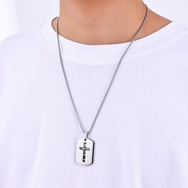 Fiusem Dog Tag Cross Necklace for Men, Bible Verse Cross Pendant with 24 Inch Box Chain(Joshua 1:9)