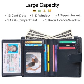 SENDEFN Men's Wallet Genuine Leather Wallets for Men RFID Blocking Card Holder with Zipper Coin Purse