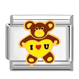 Quiges - 9mm Italian Style Charm Link Module Stainless Steel Teddy bear with I love you for Italian Style Bracelets