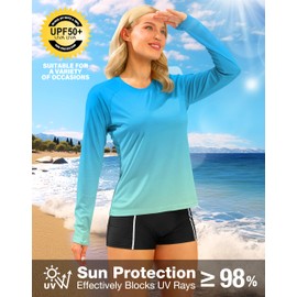 Women's UPF 50+ Sun Shirts Long Sleeve UV Protection Rash Guard Lightweight Quick Dry Workout Hiking Tops for Women