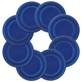 PIGCHCY Round Placemat Set of 8 Vinyl Washable Kitchen 15 inch Table Placemats for Wedding Holiday Party (8pcs Round, Navy Blue)