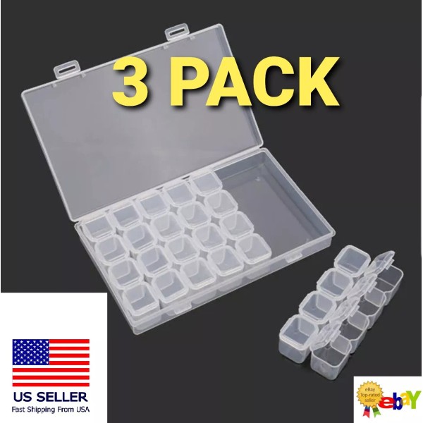 3-Pack 28 Slots Clear Jewelry Box Case Container Organizer Storage,