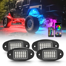 CO LIGHT RGB LED Rock Lights Kit 4 Pods with APP/RF Remote Control & Music Mode Multicolor Neon Exterior Lights 12v IP68 for ATV UTV Golf Cart Truck Boat RV