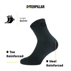 Caterpillar Quarter Socks 6 Pairs Men's Work Socks, Height Above Ankle, Reinforced Toe Heel, Cotton (Anthr, 6-9)