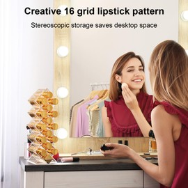 Pack of 2 lipstick holders, 32 slots holder for lip gloss, brush holder, storage box, stand, make-up organiser display, transparent
