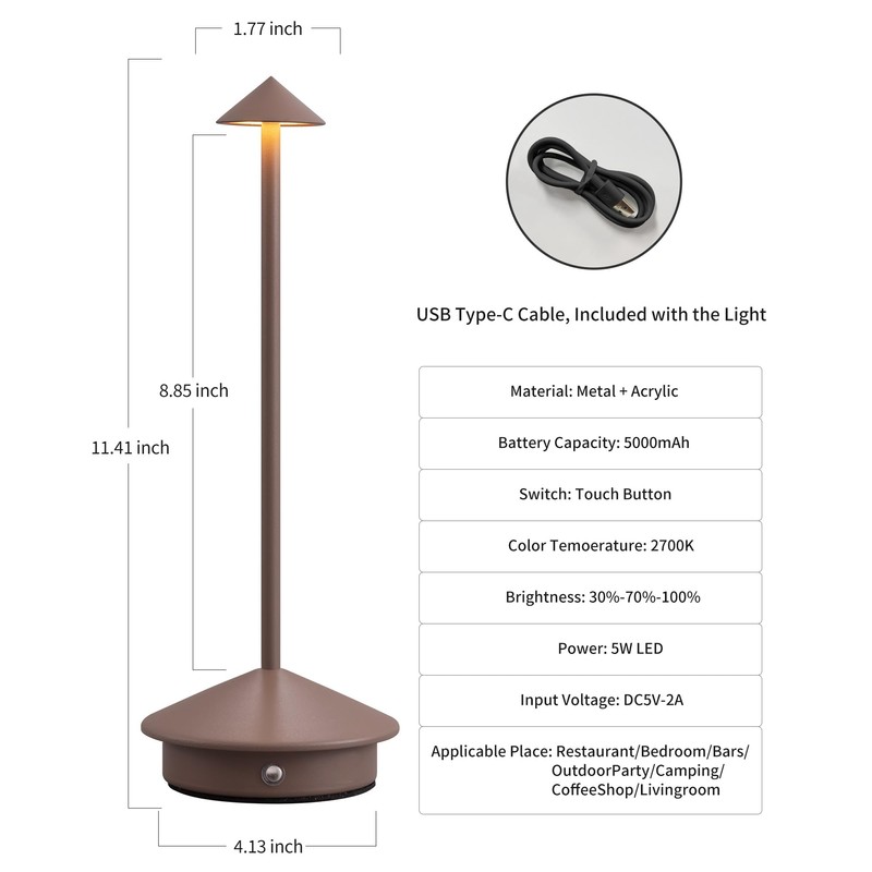 NEWSEE Modern Cordless Table Lamp Set of 2, Portable LED