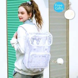 FTJCF 3PCS Clear Backpack, Heavy Duty Transparent Bookbag for Girls Women, Stadium Approved See Through Backpack Set (White Daisy)