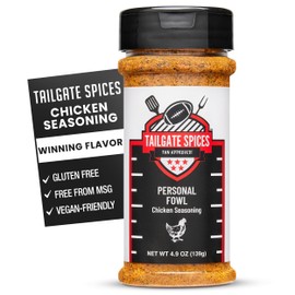 Tailgate Spices Personal Fowl Chicken Seasoning, Dry Rub and Poultry Spice Blend for Grilled Wings, and Turkey, No MSG, Gluten Free, Vegan, 4.9 oz Chicken Seasoning for Cooking