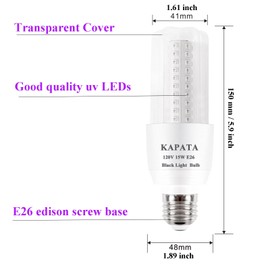 Kapata 15W LED UV Black Light Bulb Energy Saving UV Black Lights UVA Level 395-400nm, Glow in The Dark , 100W Black Fluorescent Light Equivalent E26 120V , 2- Pack