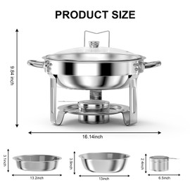 Chafing Dishes for Buffet Set of 2, 5QT Round Chafing Dishes for Buffet with Lids, Stainless Steel Chafers and Buffet Warmers Sets for Party, Hotel Catering, Silver