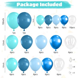 Ocean Themed Party Balloons Arch Kit, Turquoise Blue Teal Clear Metallic Balloons for Kids Ocean Sea Themed Pool Party Baby Shower Birthday Beach Party Decorations