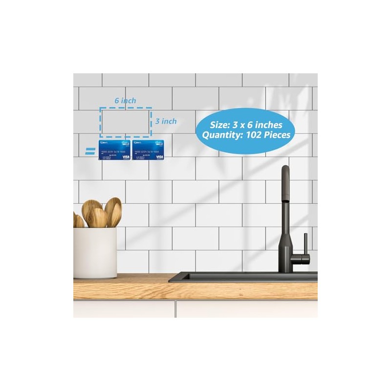 Art3d 102-Piece Peel and Stick Wall Tile for Kitchen Backsplash,