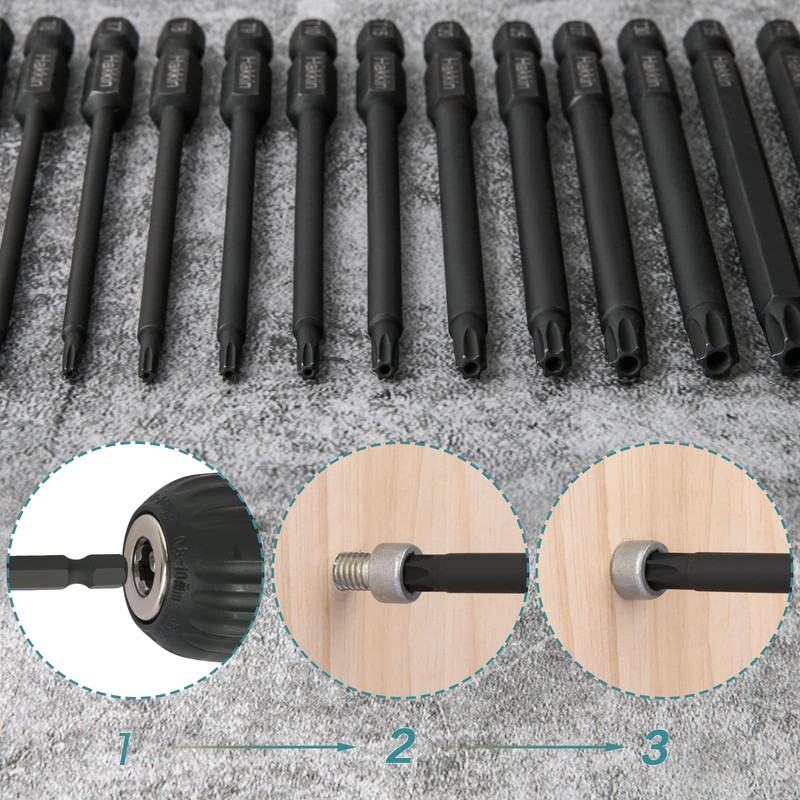 Torx Bit Set Hakkin 13Pcs Phosphate Treatment 100mm Long Torx