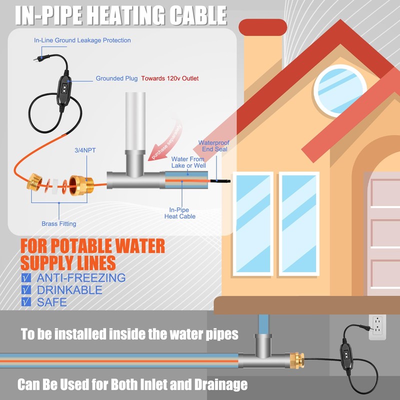 Relaxweex 50 Ft In Pipe Heating Cable Prevents from Freezing,