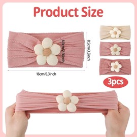 3pcs Baby Flower Headbands, Baby Hair Floral Bows Stretchy Soft Nylon Hairbands Elastic Hair Ties Hair Accessories for Newborn Baby Girls Infant Toddlers Kids Birthdays Photo Props