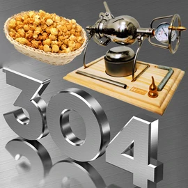 260ml Chinese Popcorn Maker, 304 Stainless Steel Popcorn Machine with Wooden Board Base, Dual Pressure Valve Popcorn Machine, Hot Air Popper Popcorn for Party(with 2 Bags)