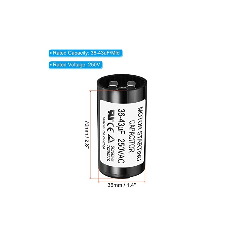 Patikil Condensador de arranque del motor, 36-43uF/Mfd 250V 50/60Hz CD60