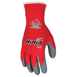 Glove N9680M Ninja Flex - Guantes de nailon con palma de inmersión de látex y puntas de los dedos, gris/rojo, talla M, 1 par