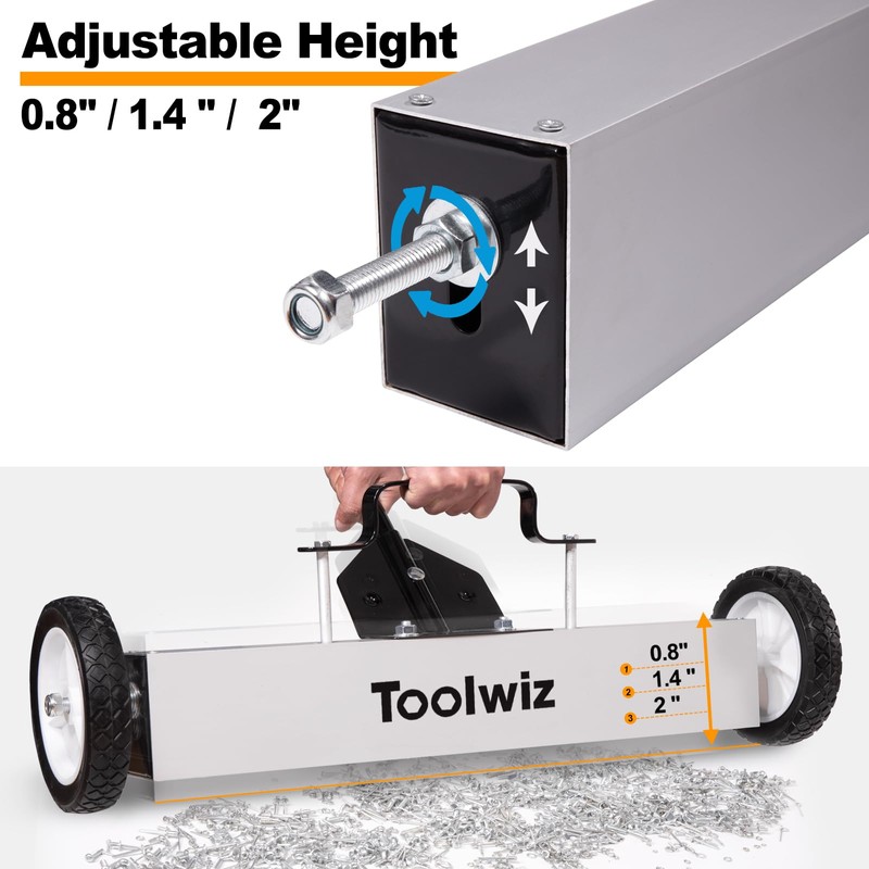 Toolwiz Magnetic Pick Up Sweeper with Wheels 24-inch Large Magnet