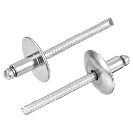 sourcing map 50Pcs 3/16"x5/16" 304 Stainless Steel Large Flange Round Head Rivets, Large Cap Open End Blind Rivets for Construction, Automotive Manufacturing, Aerospace, Shipbuilding (Silver)