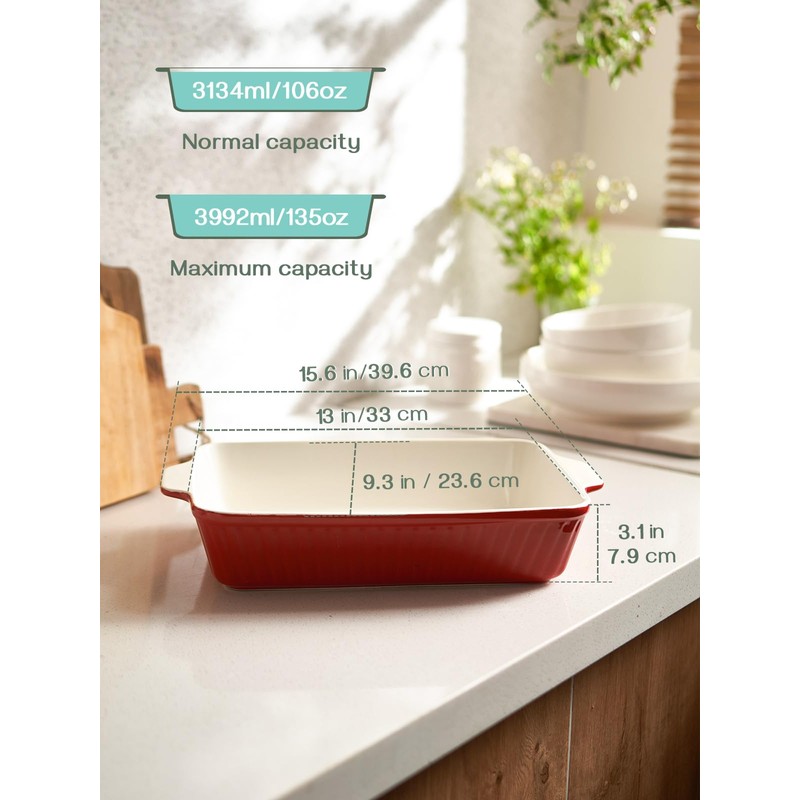 DOWAN 9x13-inch Deep Casserole Baking Dish for Lasagna, 135 oz