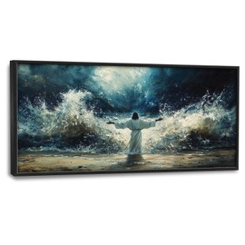 Olivine Christian Large Wall Art, Jesus Pictures Wall Decor, Religious Painting, Jesus Walking On Water Canvas Prints, Framed Artwork for Dining Room Living Room Bedroom Bathroom Office Home 60"x30"