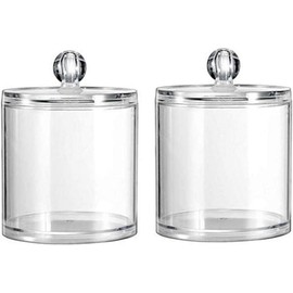 Clear Cotton Jar Containers,Plastic Apothecary Jars Qtip Holder, 2Pcs Qtip Dispenser Holder Jars,Qtip Holder Dispenser with Lid,Qtip Dispenser Q-tip Holder Apothecary Jar,Clear Plastic Apothecary Jars