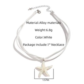 GAUEIOUR Starfish Necklace,Bohemian Starfish Pendant with Exaggerated Ocean Style and Vacation Beach Accessories Alloy Necklace,Jewelry Gifts for Women Girls(White)