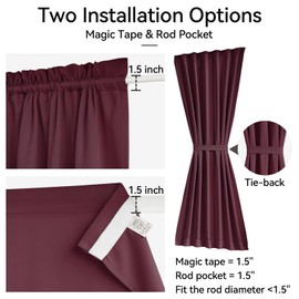 Vatge Thermal Insulated Blackout Front Door Curtains - Self Adhesive Door Blind Panel for French/Patio Door, 1 Panel, W25 x L72, Burgundy