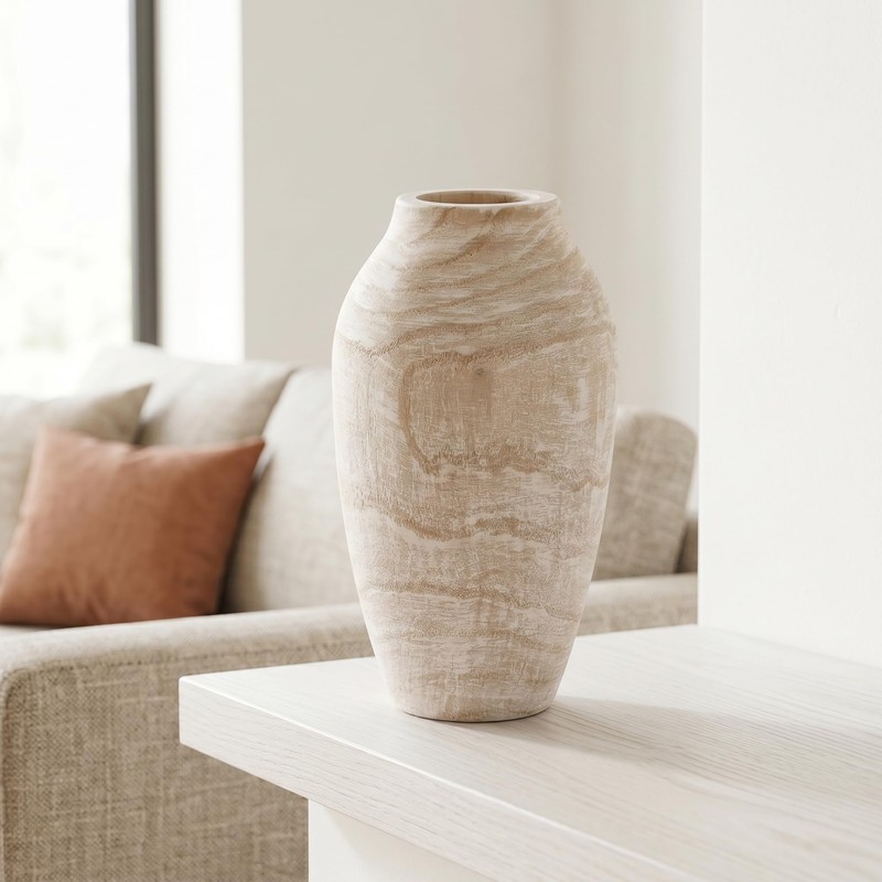 Rustic Handcrafted Wood Decorative Vase, Natural Wood, Farmhouse Style