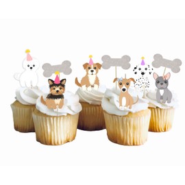 Set of 24 Pink Girl Puppy Dogs Cupcake Toppers, Food Picks, Puppy theme Baby Shower, Pink Girl Dog Birthday Party Decoration