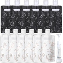 PACKISM Travel Pouches set for Toiletries - TSA Approved Leak Proof Travel Squeeze Pouches, Stand Up Liquid Containers for Shampoo Conditioner Lotion - Color: Chamomile Black+Chamomile Beige-15pcs